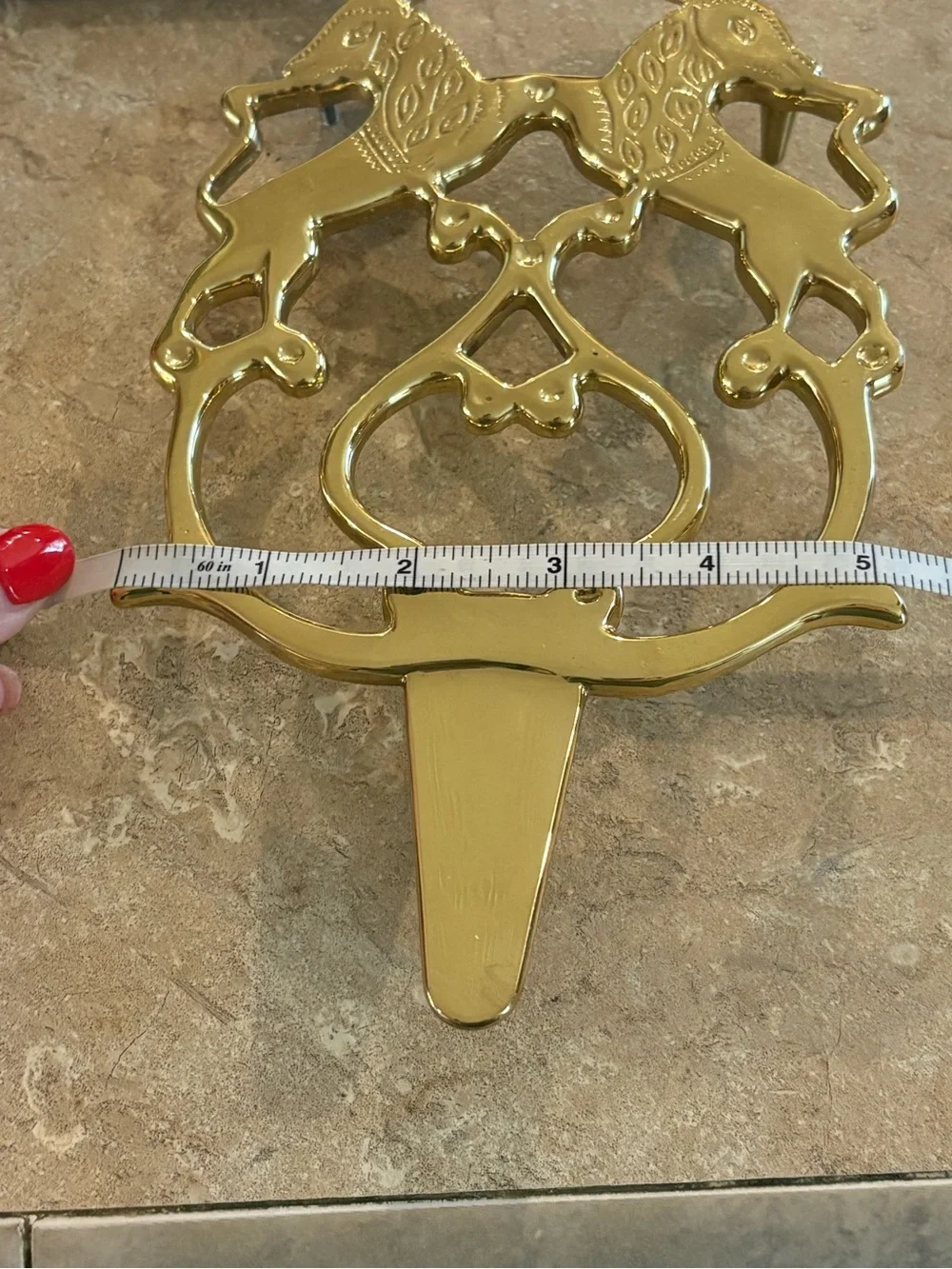 Brass Tone Double Lion Decorative Gold Trivet *